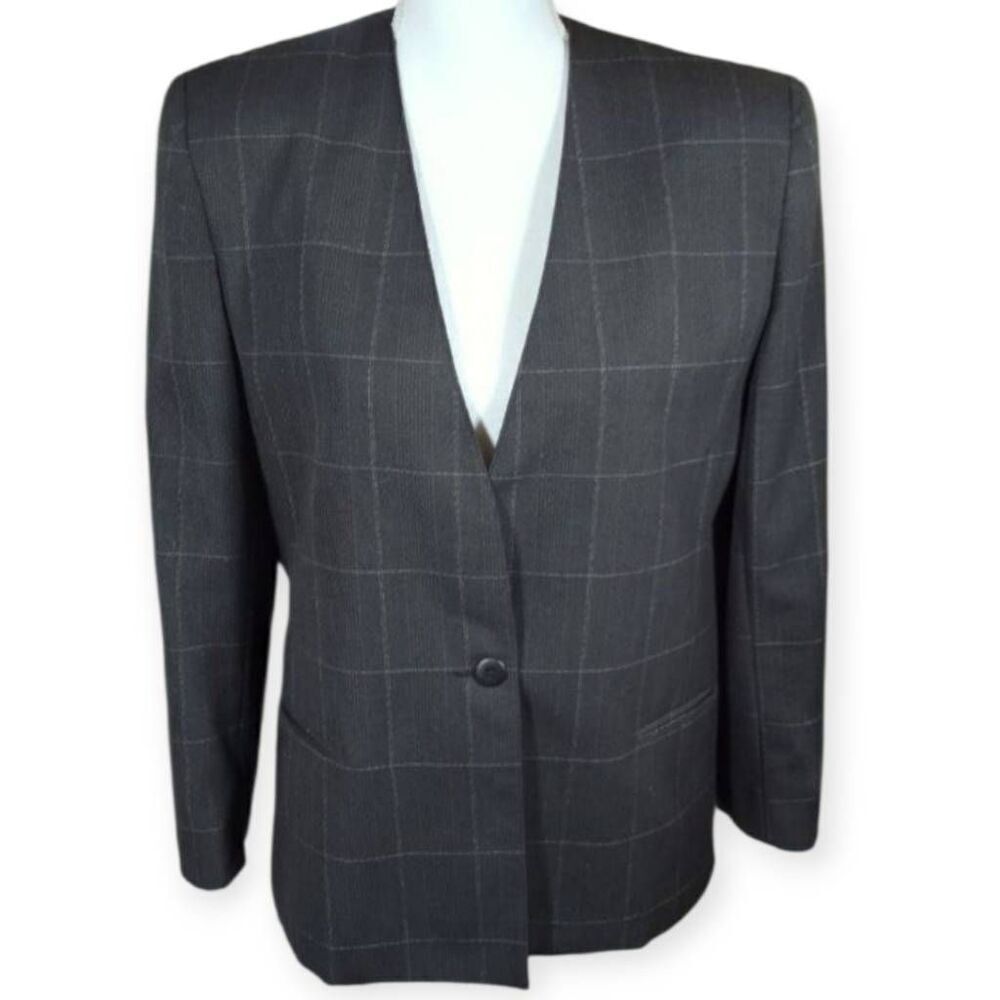 COLLINI GRAY WINDOW PRINT BLAZER SZ.12 EUC.